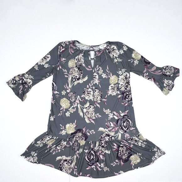 Everly Extra-Soft Floral Keyhole Bell Sleeve Shift with Ruffled Hem Size M - Picture 3 of 8